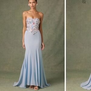 Oh Polly Blue Floral Strapless Dress